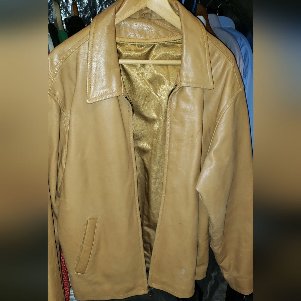 Vintage Leather Coat w removable fur lining 2XL